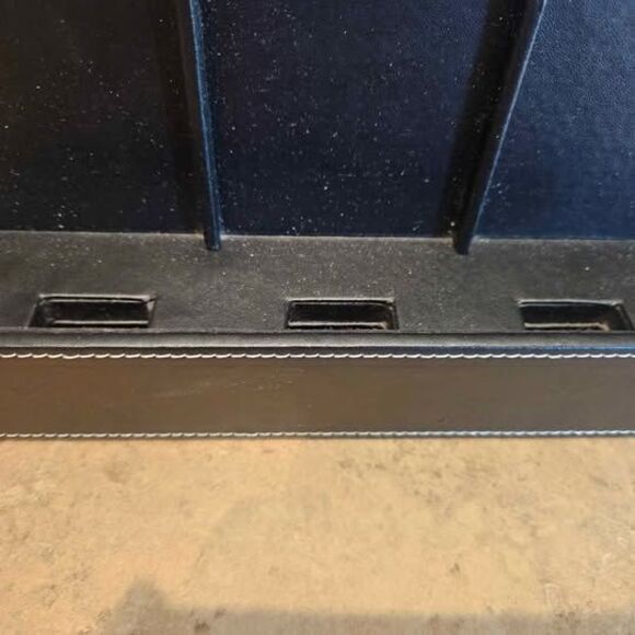 Black Leather File Folder Organizer Charging Station Letter Holder 12"x9"x10" - Picture 3 of 9